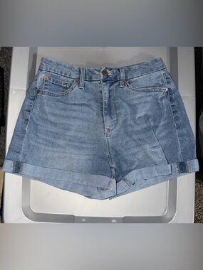 High-Rise Light Blue Denim Women’s Cuffed Shorts